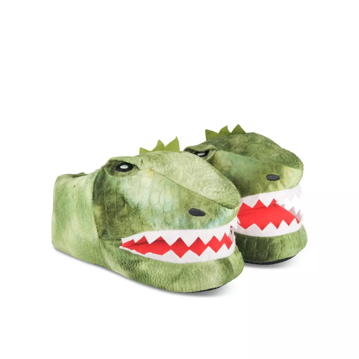 Chaussons peluche dinosaure VERT DENIM SIDE