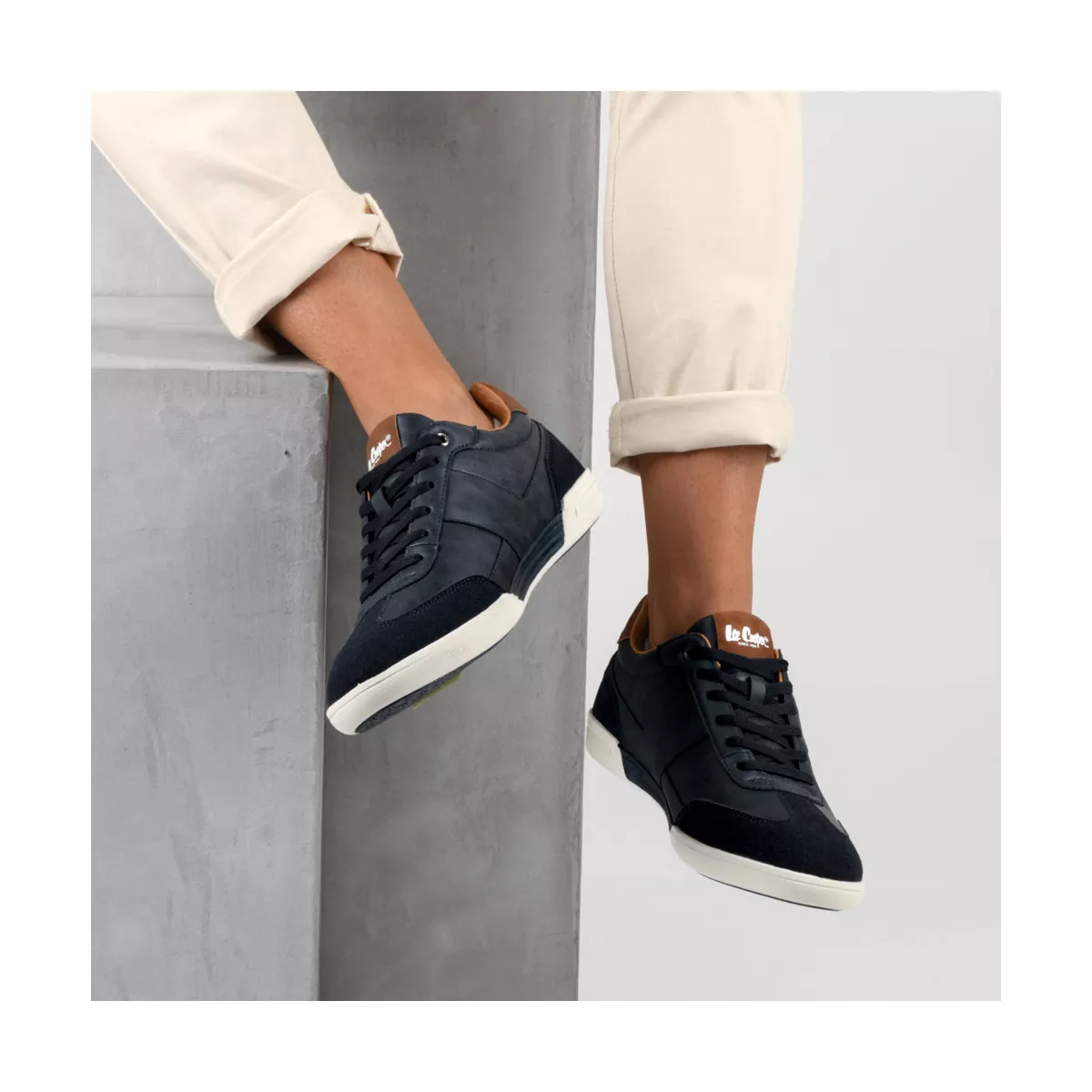 Lee Cooper Lace Up Sneakers In Black With White Details - Fancy Soles