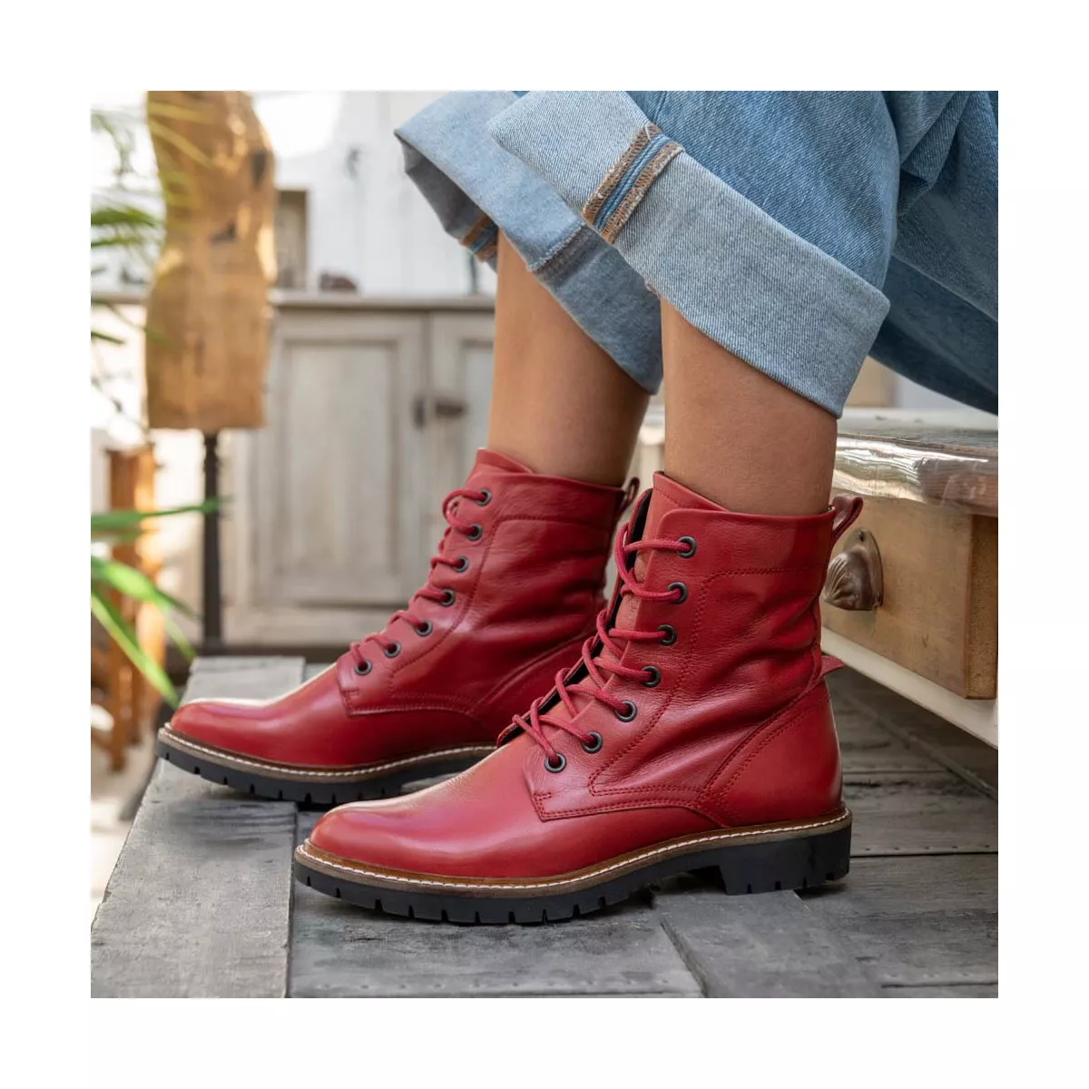 Bottines femme cuir 2025 rouge