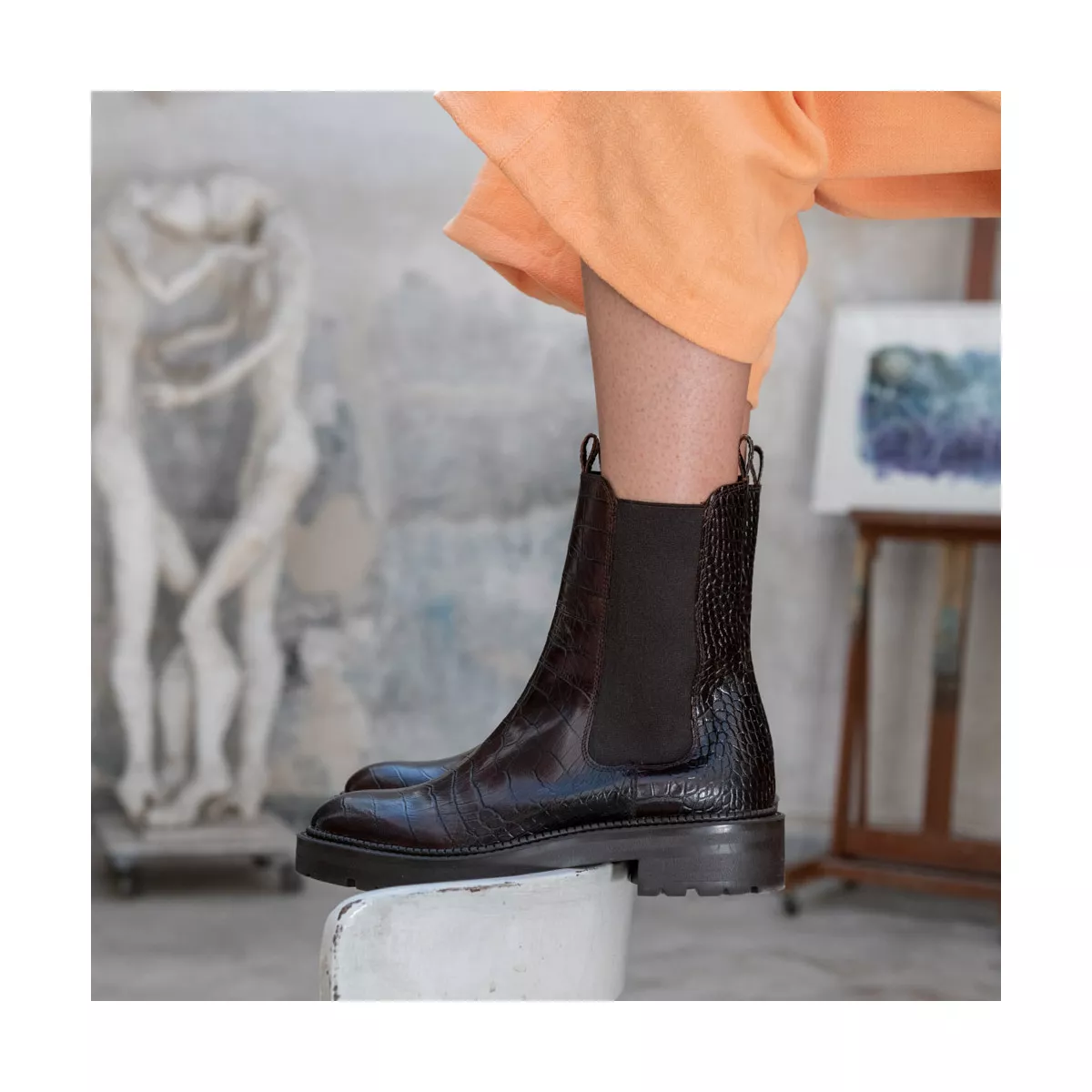 Bottines croco 2025 marron
