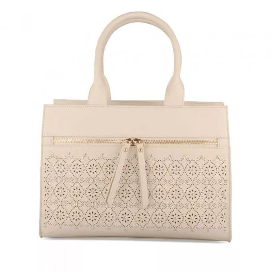 Sac Cabas Beige Et Marron En PVC - Doublure Tissu - Fermeture éclair - Femme