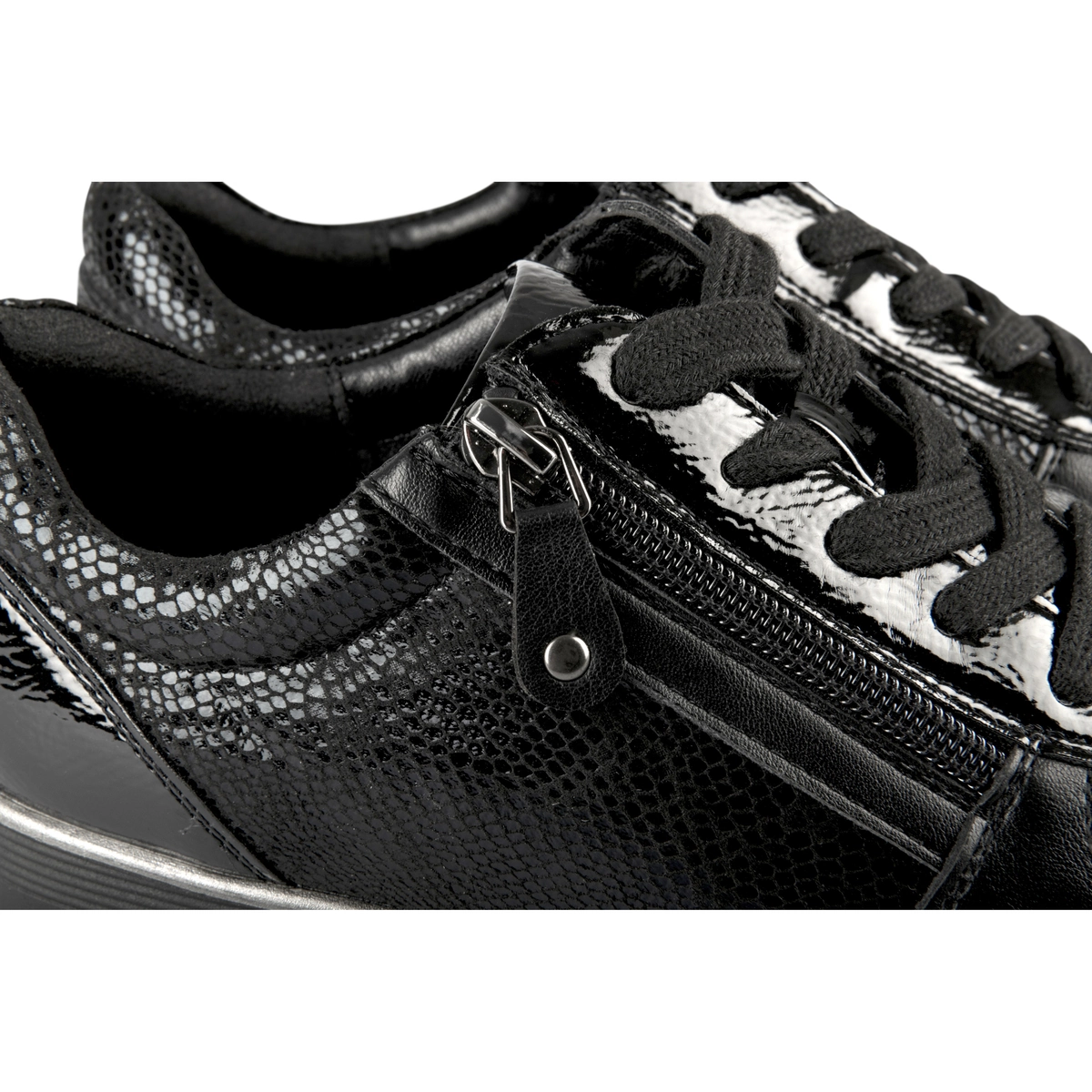 Baskets NOIR Femme motif Uni Lacets Fermeture eclair EVITA