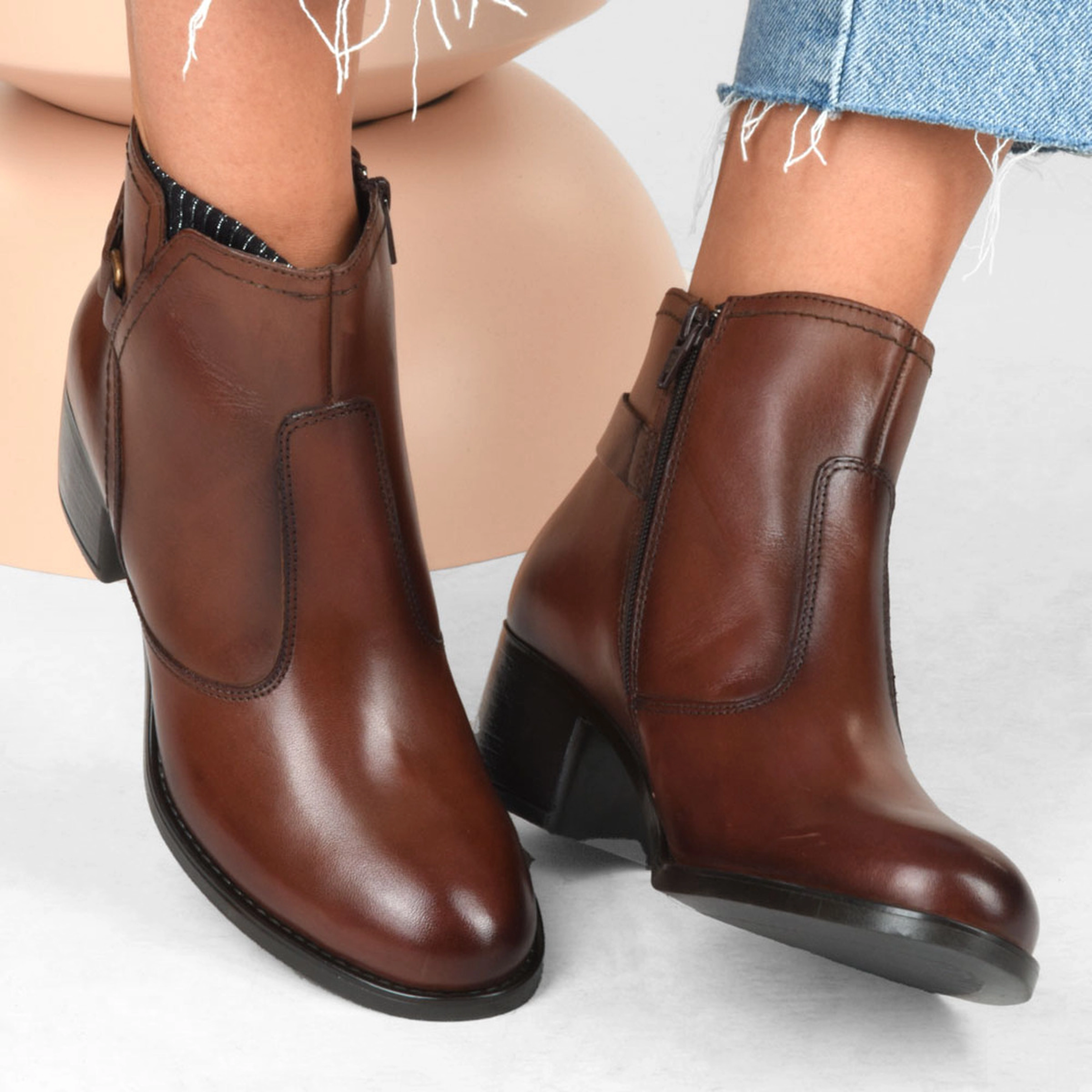 Bottines MARRON Femme CUIR motif Uni Fermeture eclair MEGIS ELEGANT