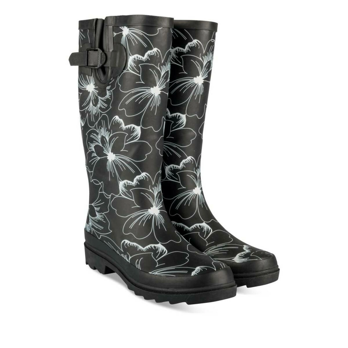 Rain boots BLACK Woman pattern Floral Slip on PHILOV