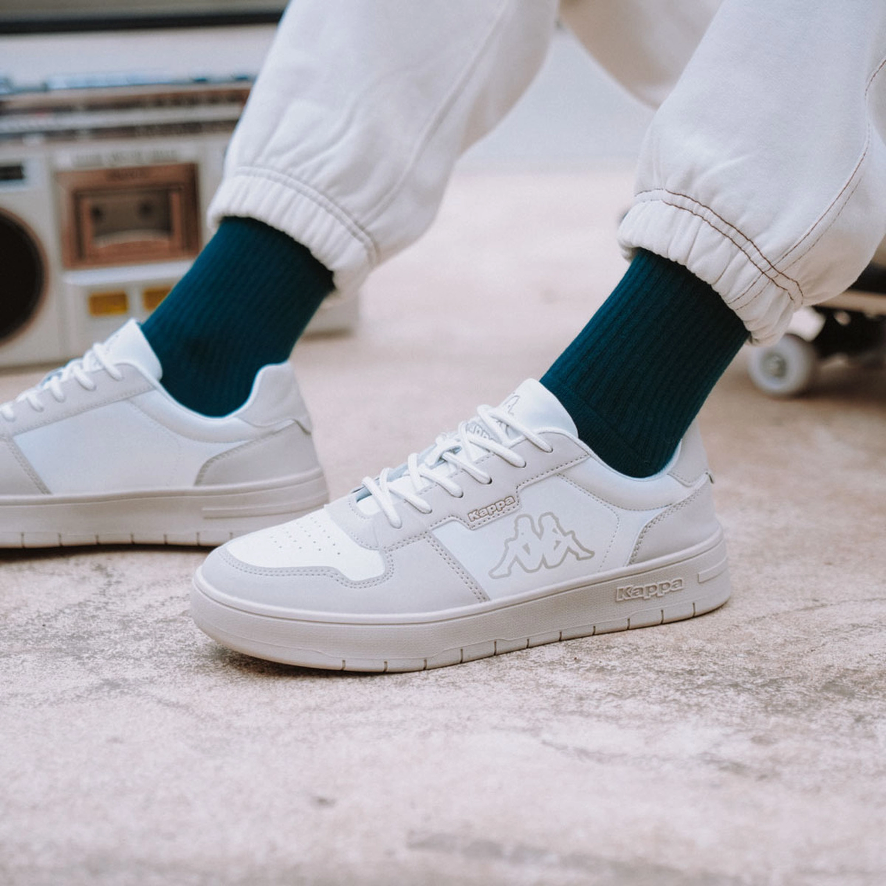 Baskets BLANC Homme motif Uni Lacets KAPPA