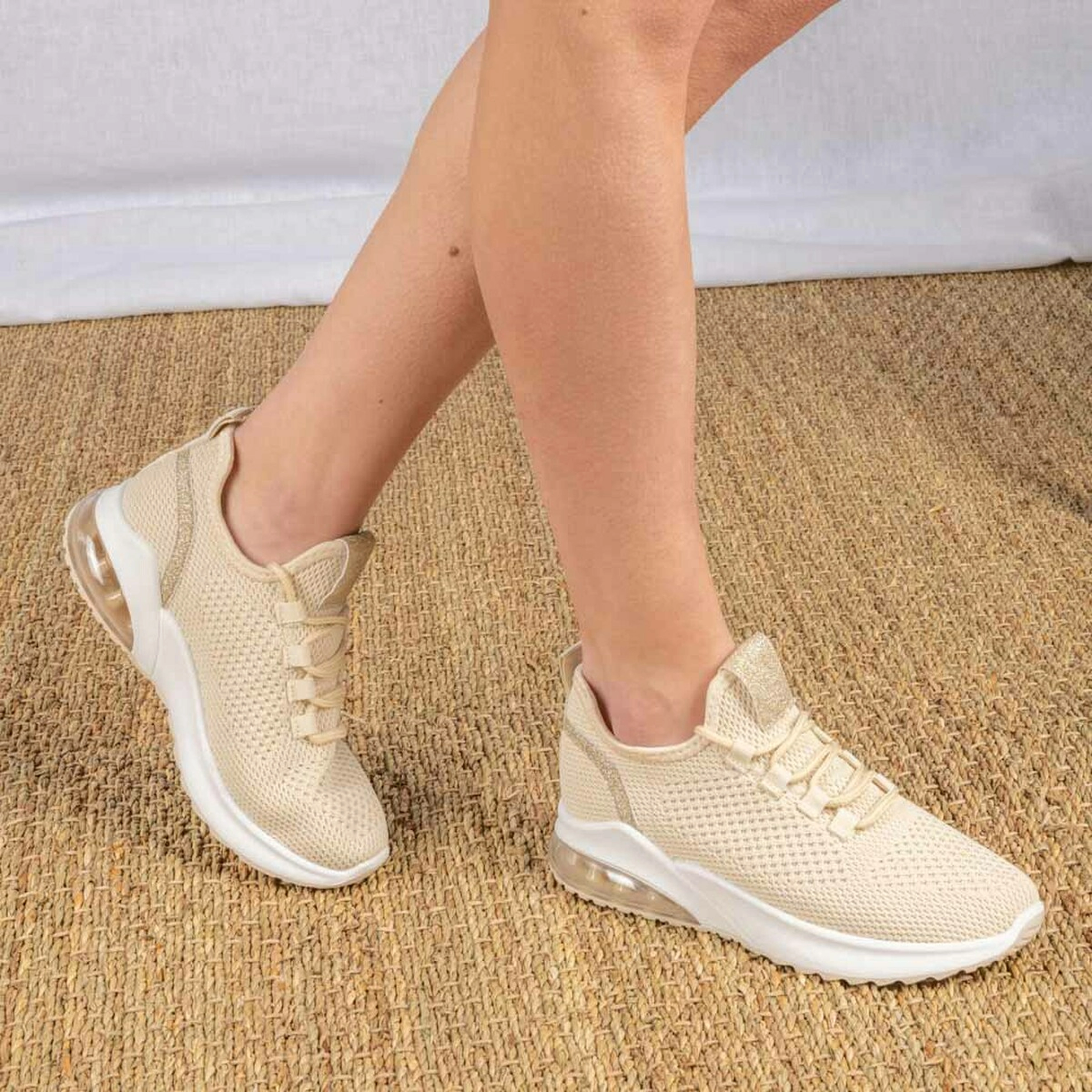 Baskets Running BEIGE Femme motif Paillettes Lacets ACTIVE FASHION