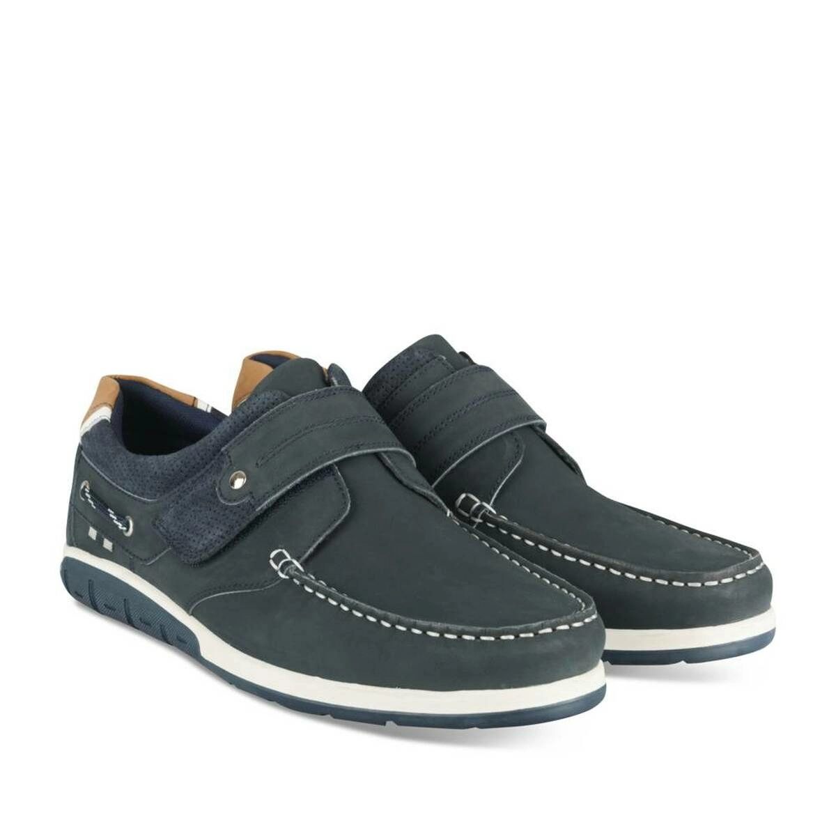 Chaussures bateau Confort MARINE Homme CUIR motif Uni Scratch MEGIS CASUAL
